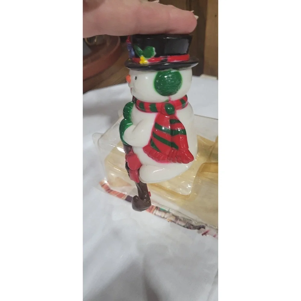 Vintage SNOWMAN Plastic Christmas STOCKING HOLDER Mantel Hanger Retro Broom Hook